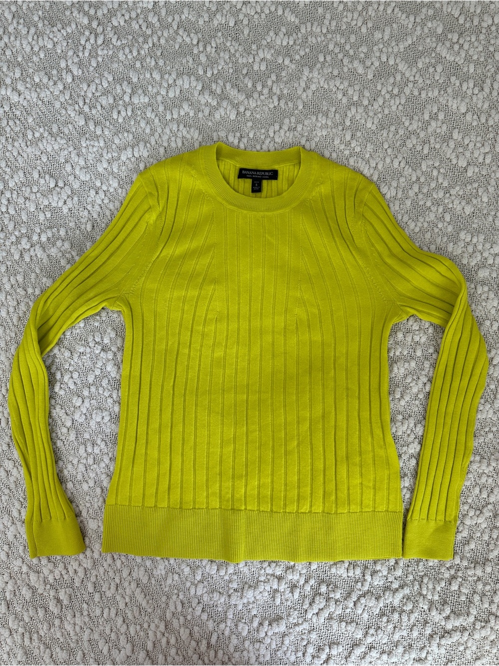 Banana Republic Merino Wool Ribbed Knit Sweater Small Petite Chartreuse Lime